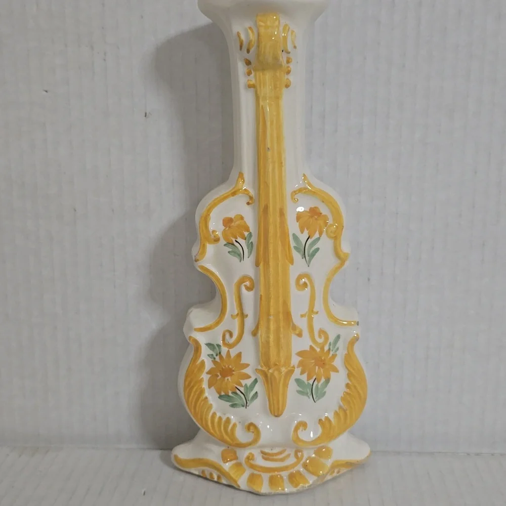 Vintage Hand Painted Cash Family Blue Ridge Pottery Violin Vase / Wall Pocket